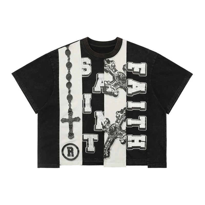 Niceshop Foreign Trade Wholesale Billi0N Hip-Hop High Street Fashion Brand Cartoon Pattern Graffiti Drop Shoulder Sleeve Couple Short-Sleeve T-Shirt